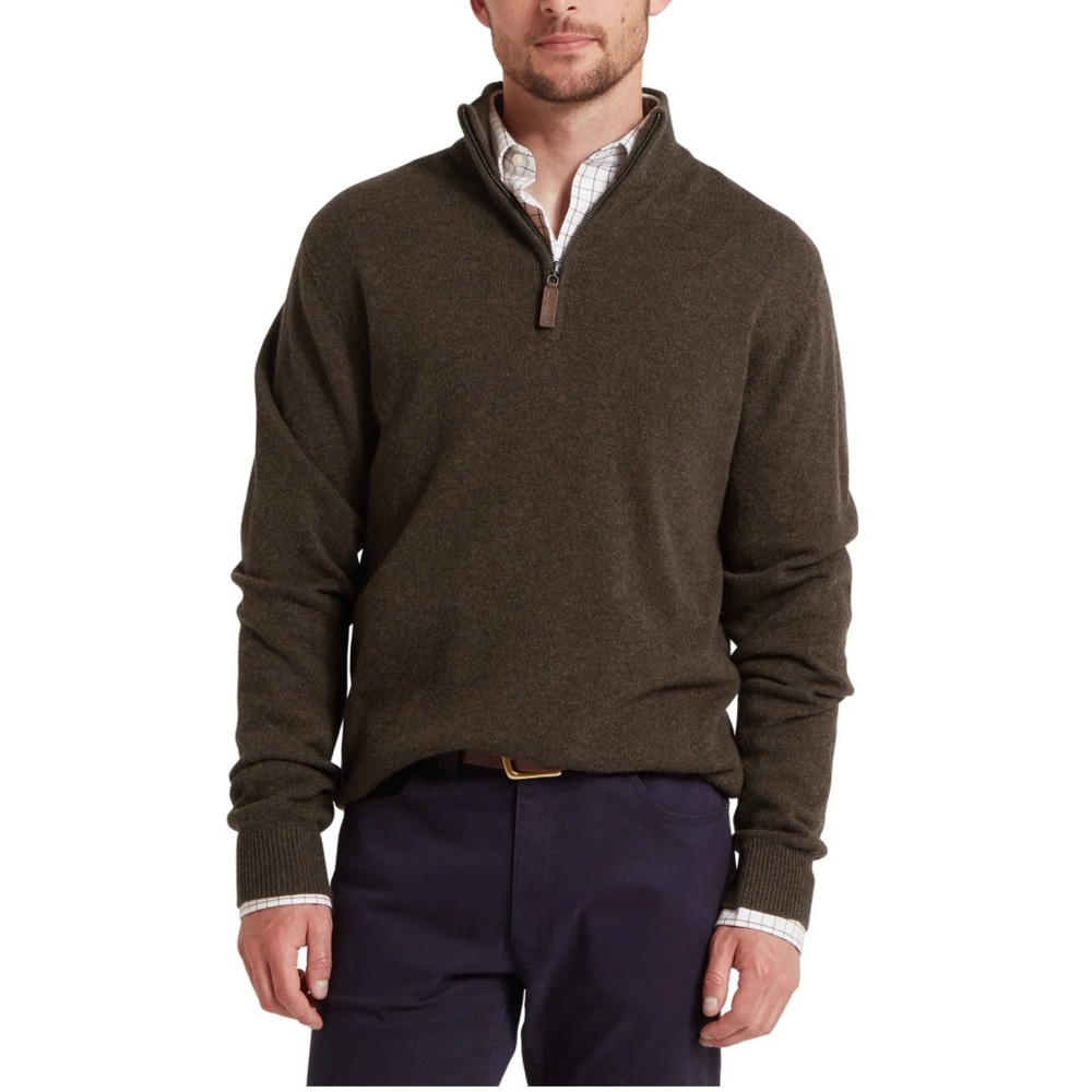 J. Crew Men's Brown Half-Zip Lambswool Sweater
